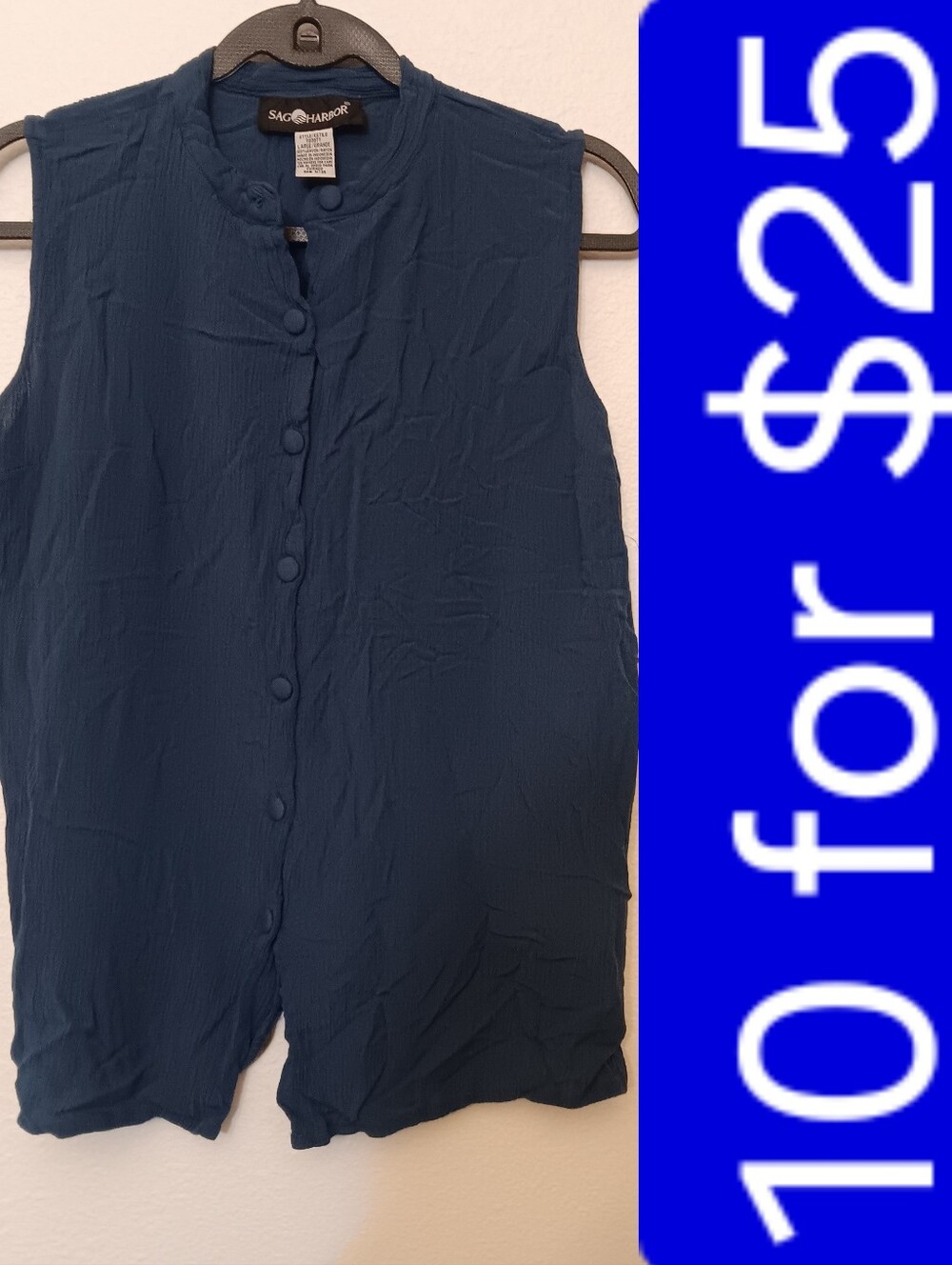 Sag Harbor Women's Sleeveless Button-Front Top in Navy Blue